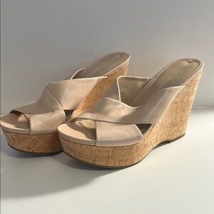 Via Spiga Cream Platform Wedge Sandals